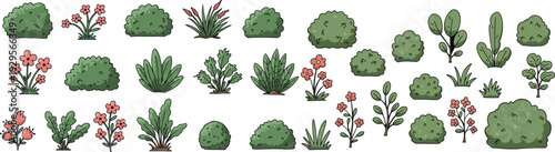 Colorful easter eggs with bunnies and flowers on white background