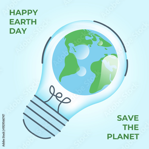 Earth Hour Day Vector Illustration. Planet Earth in Light Bulb. Ecology concept vector illustration. Environmental Awareness Clean Planet Conservation Sustainability Global Resource Protection Nature