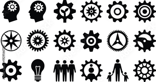 Cogs Collection Silhouette Icon Set Gear Cog Typography Silhouette Icon Pack