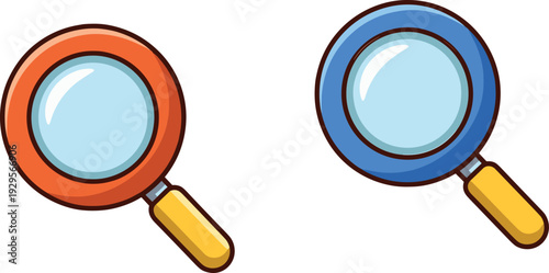 Magnifying glass icon set, search and zoom symbol, colorful inspection tool illustration, find and explore concept vector
