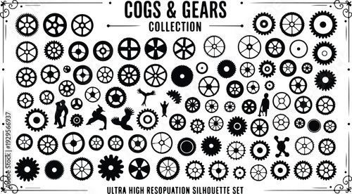 Cogs Collection Silhouette Icon Set Gear Cog Typography Silhouette Icon Pack