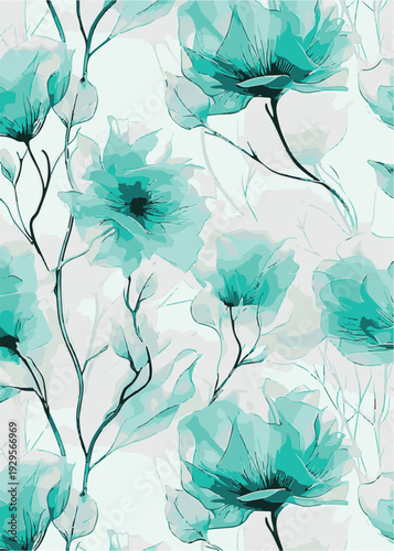 Big flowers pattern, upscale floral pattern. graphical textures floral, trendy colors pattern , flowers background with leaves. vector illustration.