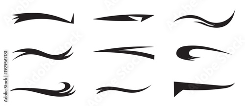 Vector swash swoosh flourish design elements. Curly swish tails and sporty plume swirl logo vector elements for retro banners
