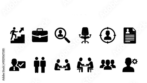 Hiring Icon Set – Recruitment, Job Search and Human Resources Line & Glyph Symbols Collection