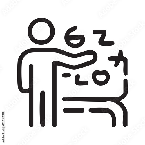 Simple black and white illustration of a person receiving a haircut