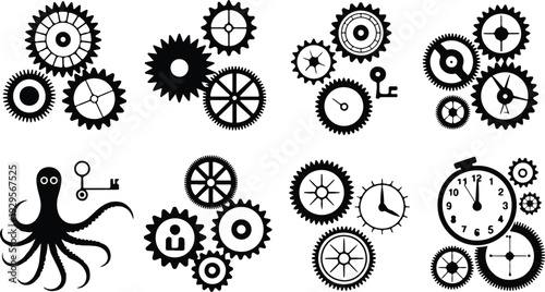 Cogs Collection Silhouette Icon Set Gear Cog Typography Silhouette Icon Pack