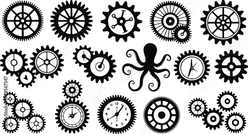 Cogs Collection Silhouette Icon Set Gear Cog Typography Silhouette Icon Pack