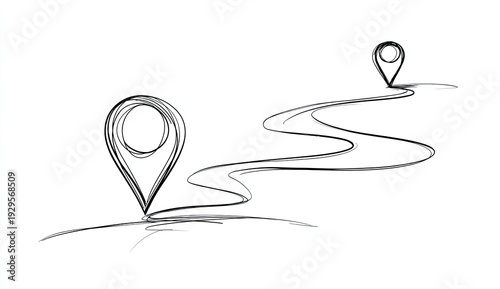 Winding line path connects two sketched location markers
