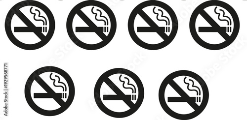 No smoking sign icon set vector illustration with prohibited cigarette symbol isolated on white background for public area warning