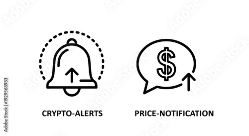 Cryptocurrency Price Alerts and Market Notification Vector Icons: Real-time Digital Asset Value Changes and Investment Signals
