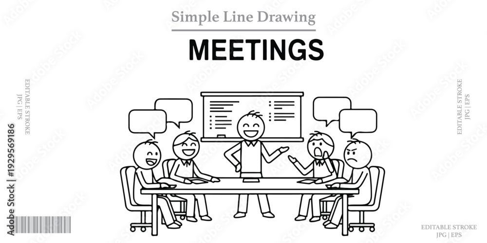 Naklejka premium Business meeting presentation whiteboard team discussion simple line drawing
