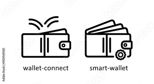 Digital wallet icons symbolizing secure online transactions, smart wallet functionality, and wallet connect for cryptocurrency and financial applications.