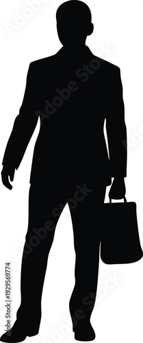 Vintage Businessman Silhouette with Briefcase and Bowler Hat - Retro Professional Vector Illustration