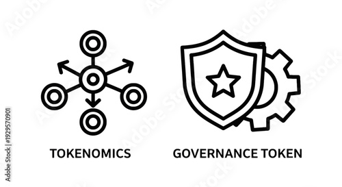 Tokenomics and Governance Token Icons - Blockchain Economy and Control