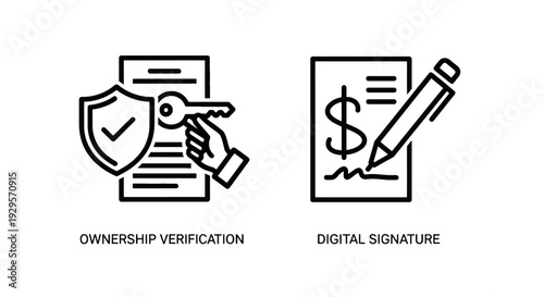 Ownership Verification and Digital Signature Icons - Secure Document Authentication
