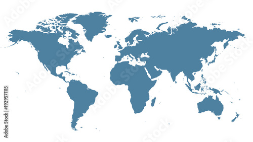 Simple blue silhouette of a world map on a white background with a minimalist design.