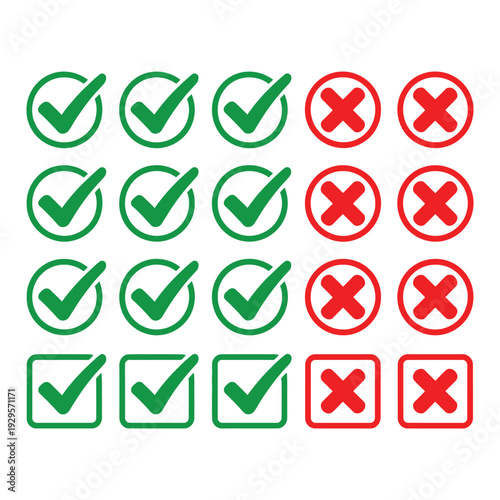 Approval and rejection icons signifying task completion or error for checklists forms