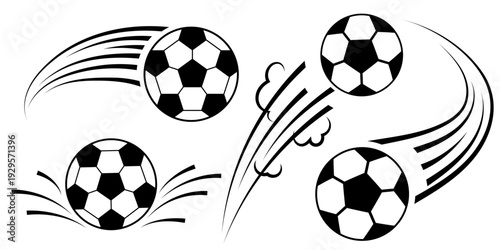 Soccer ball football icon set vector, through sport and world cup 2026 graphic