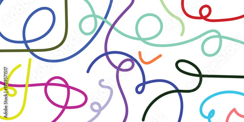 Abstract digital illustration of vibrant colorful hand-drawn scribbles, loops, and swirls on a plain white background.