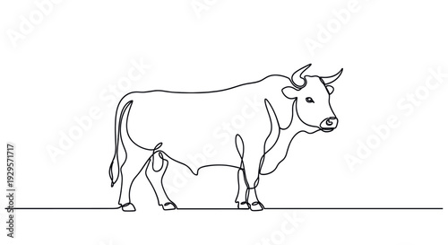 This single continuous line drawing features a bull in a minimalist style against a clean white background, perfect for branding, design, or animal-themed projects.