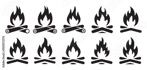  Diverse styles of campfire and bonfire icons for travel and tourism design. vector illustration eps 10