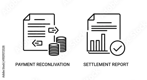 Payment Reconciliation Flow and Settlement Report Analysis Icons