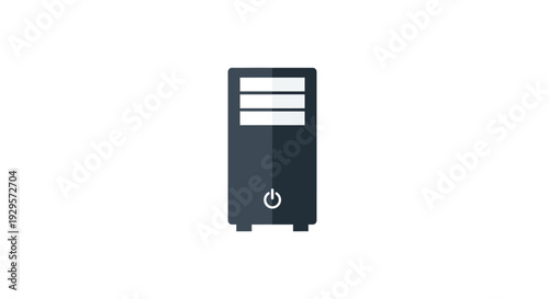 Simple dark grey computer tower with power button.