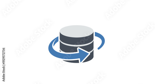 Database icon with circular blue arrow indicating data rotation or cycle.