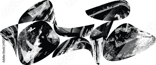 Glitch distorted geometric shape . Noise destroyed logo . Trendy defect error shapes . Glitched .Grunge textured . Distressed effect .Vector shapes with a halftone dots screen print texture.
