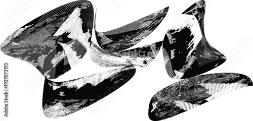 Glitch distorted geometric shape . Noise destroyed logo . Trendy defect error shapes . Glitched .Grunge textured . Distressed effect .Vector shapes with a halftone dots screen print texture.
