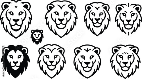 Set of 8 lion head icons vector