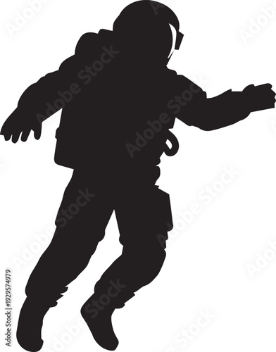 Astronaut Silhouette Floating in Space Dynamic Pose Scientific Exploration Vector Graphic