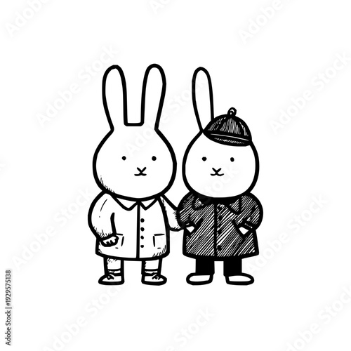 Rabbit and Bunny Wearing Detective Outfits