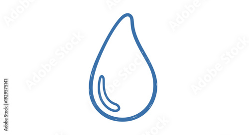 Blue Outline Water Droplet Symbol for Purity and Hydration Isolated on White Background.