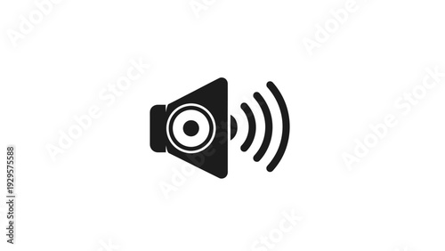 Black Speaker Volume Icon with Sound Waves on an Isolated White Background.