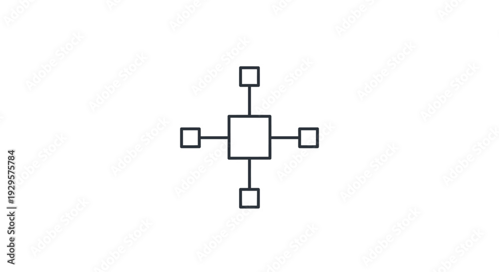 Fototapeta premium Simple diagram with central square and four connected boxes.
