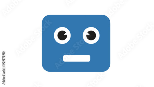 Blue Square Neutral Face Emoji Icon Representing Indifference or No Emotion on Isolated White Background