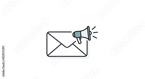 Simple line art illustration of an envelope with a megaphone.