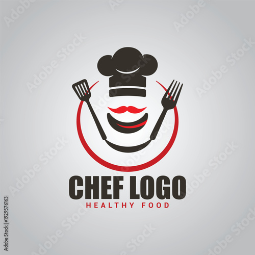 Creative Chef Icon with Spatula and Fork in Red Circle for Cooking Class