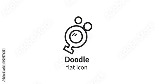 Abstract doodle flat icon of magnifying glass with bubbles, creative search and discovery concept, isolated white background.