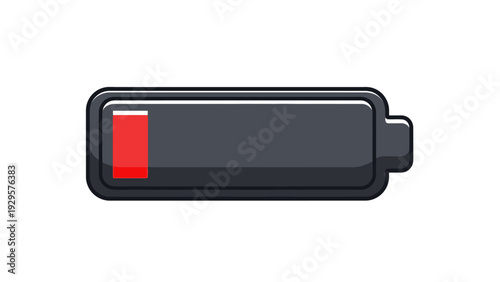 Low Battery Indicator Symbol with Red Charge on Isolated White Background
