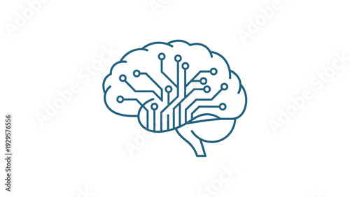 Human Brain Outline with Circuit Board Lines for Artificial Intelligence Thinking Concept on Isolated White Background