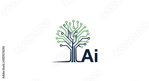Artificial Intelligence Tree Circuit Board Logo for AI Technology Concept on Isolated White Background
