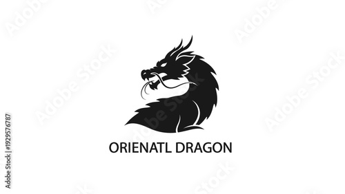 Black Oriental Dragon Head Logo Icon Symbol on an Isolated White Background.