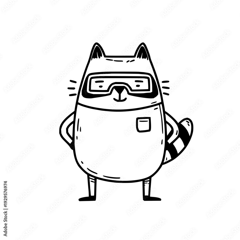 Fototapeta premium Raccoon Wearing Goggles on White Background