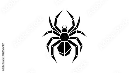 Black Geometric Spider Icon with Sharp Edges on Isolated White Background