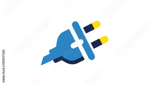 Blue and Yellow Electrical Power Plug Icon on Isolated White Background