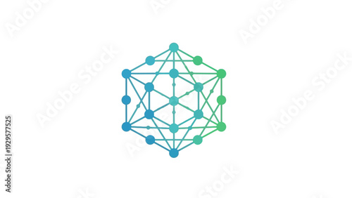 Abstract Hexagonal Network Connection with Gradient Blue to Green Dots and Lines on Isolated White Background