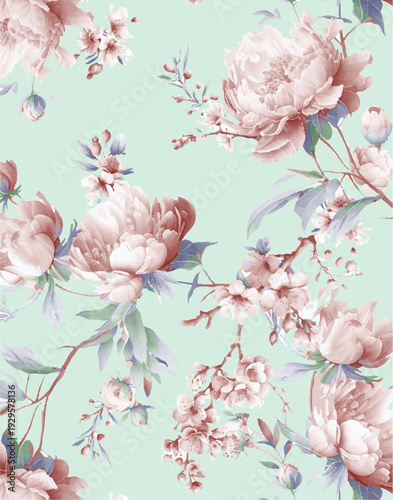 Big flowers pattern, upscale floral pattern. graphical textures floral, trendy colors pattern , flowers background with leaves. vector illustration.