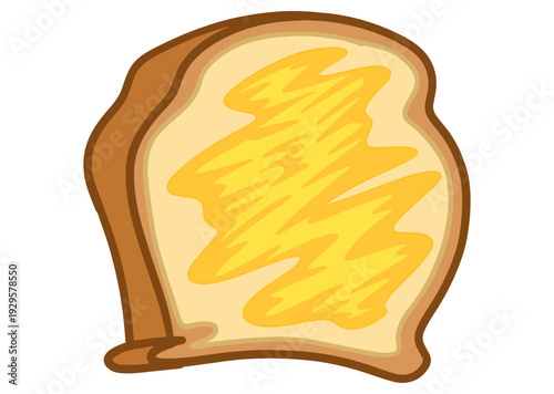 A slice of bread with butter spread in the middle